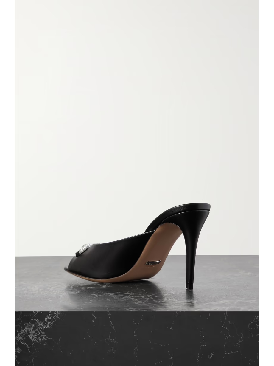 Crystal-embellished horsebit-detailed leather mules Crystal-embellished horsebit-detailed leather mules