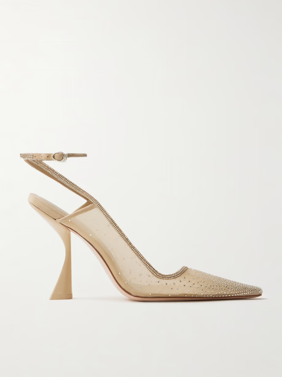 Diya suede-trimmed crystal-embellished tulle pumps Diya suede-trimmed crystal-embellished tulle pumps