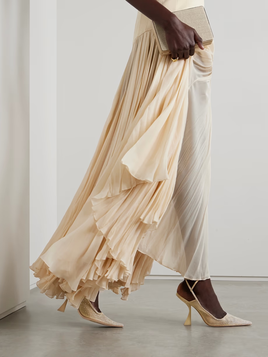 Diya suede-trimmed crystal-embellished tulle pumps Diya suede-trimmed crystal-embellished tulle pumps