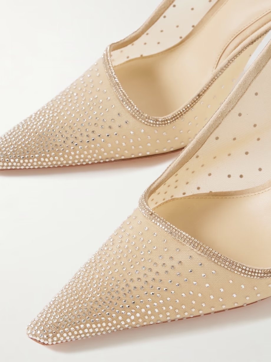 Diya suede-trimmed crystal-embellished tulle pumps Diya suede-trimmed crystal-embellished tulle pumps