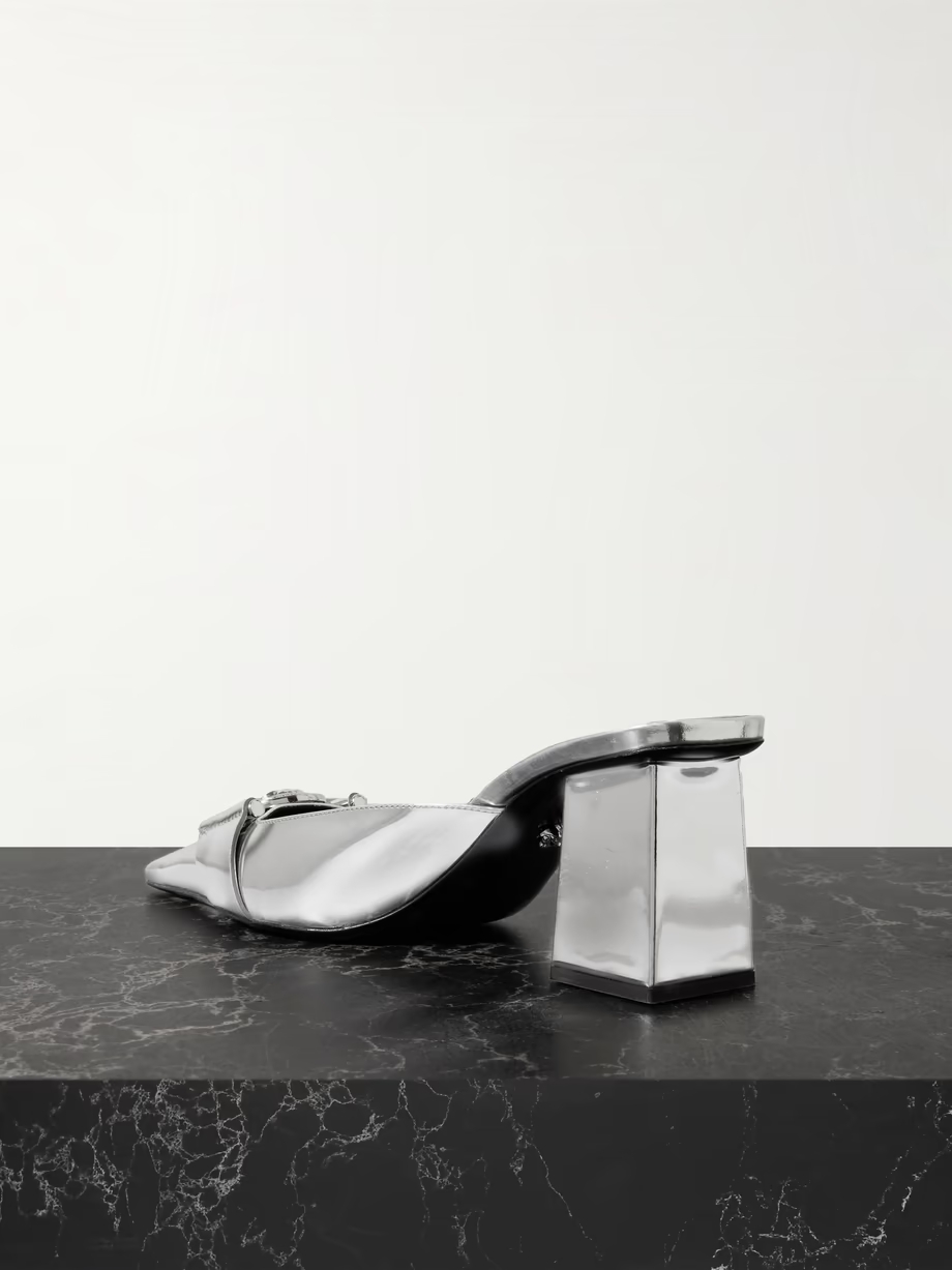 Embellished mirrored-leather mules Embellished mirrored-leather mules