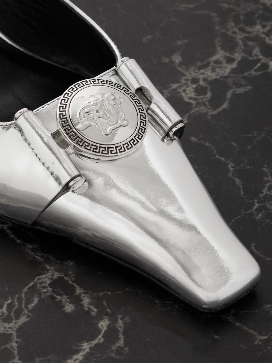 Embellished mirrored-leather mules Embellished mirrored-leather mules