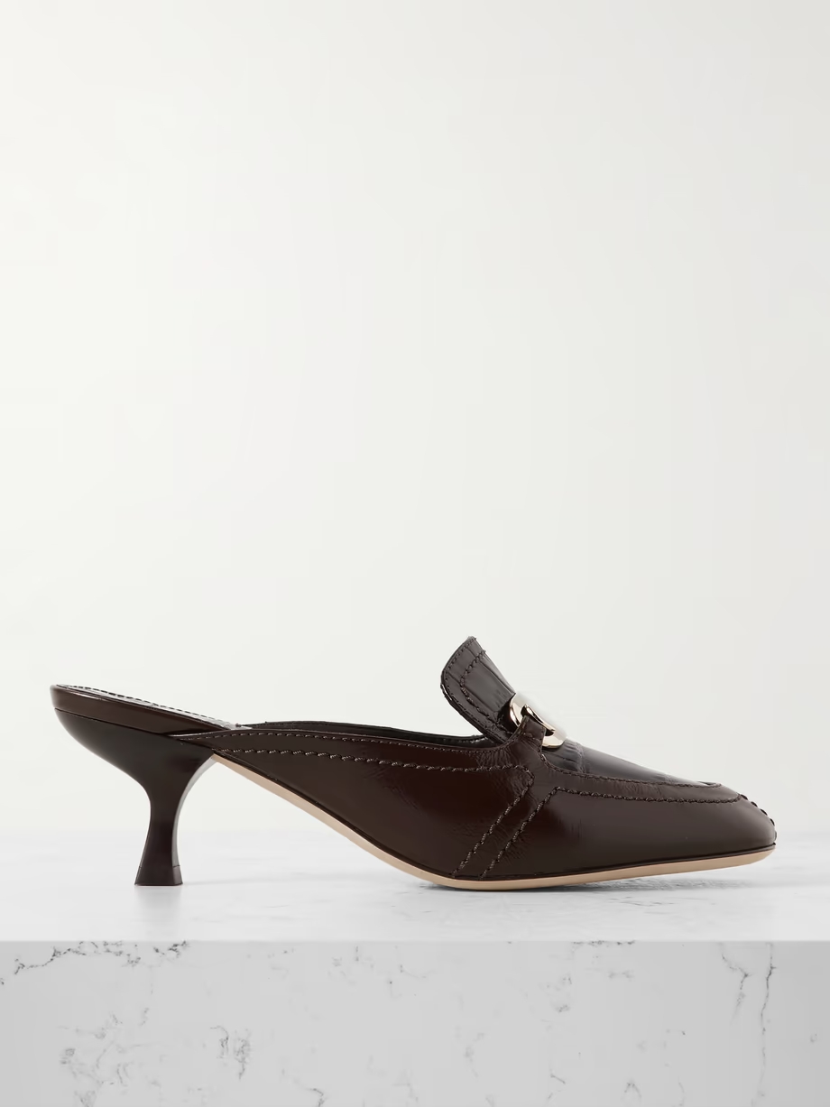 Elodye embellished smooth and croc-effect leather mules Elodye embellished smooth and croc-effect leather mules