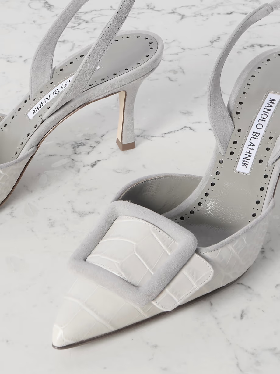 Mayslibi 70 buckled suede-trimmed croc-effect leather slingback pumps