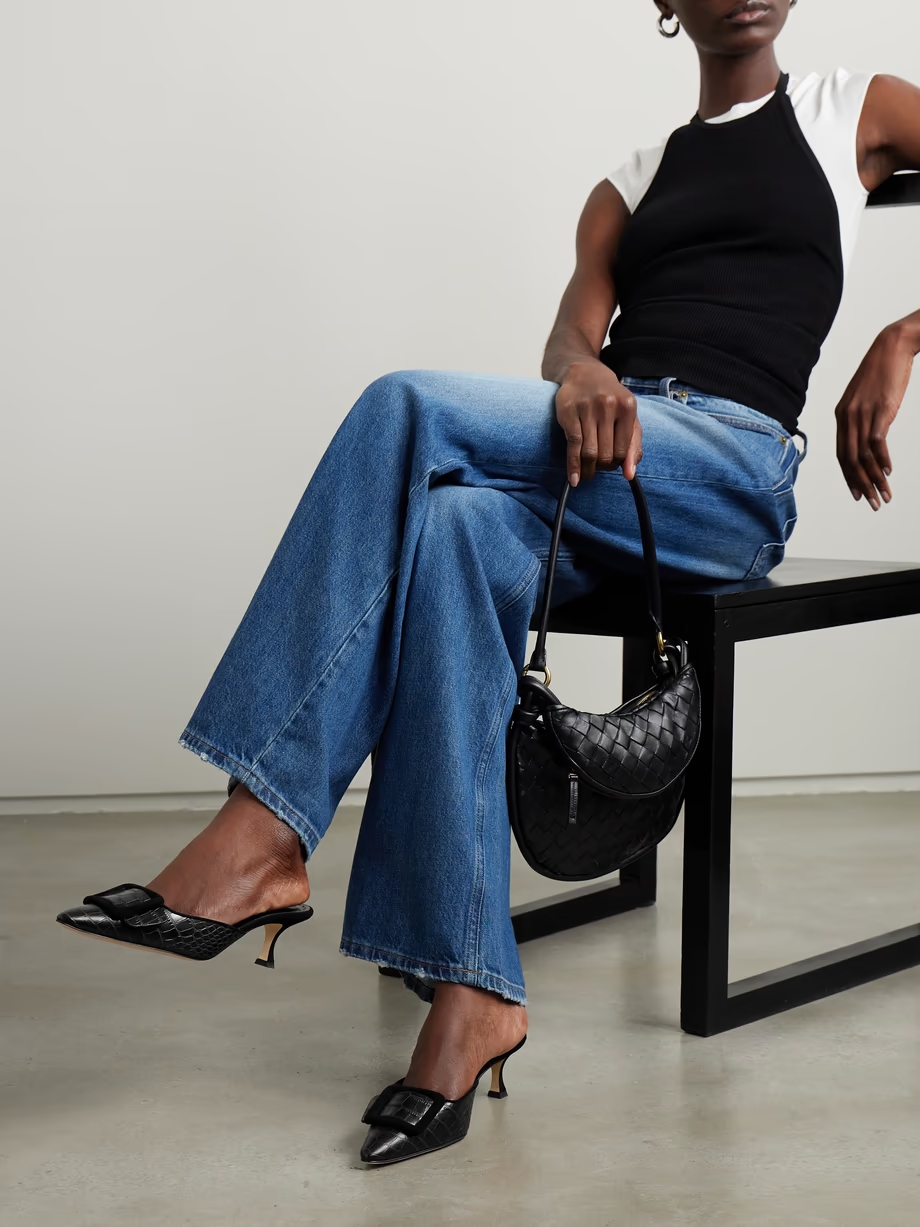 Maysalebi 50 suede-trimmed croc-effect leather mules Maysalebi 50 suede-trimmed croc-effect leather mules