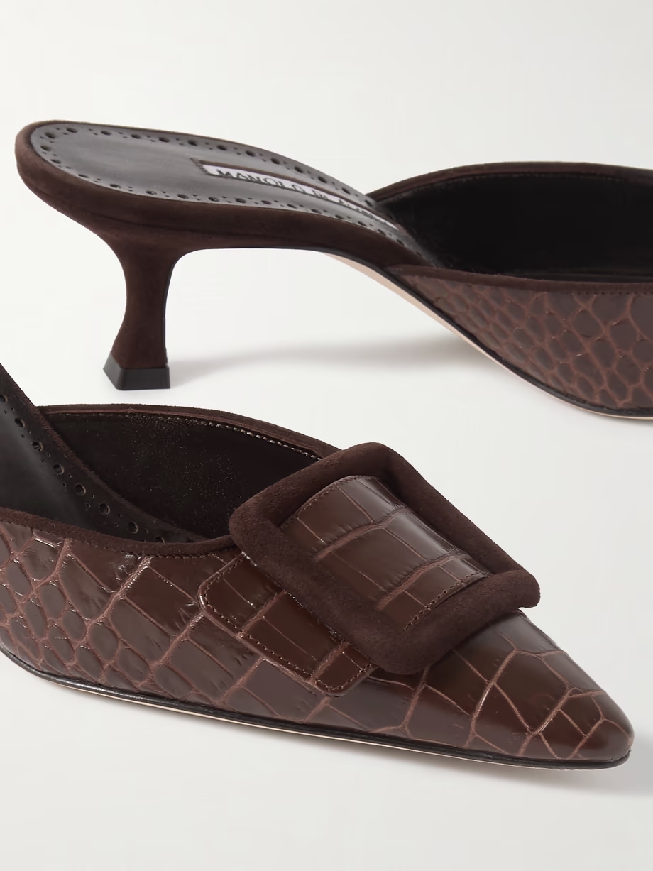 Maysalebi 50 suede-trimmed croc-effect leather mules Maysalebi 50 suede-trimmed croc-effect leather mules