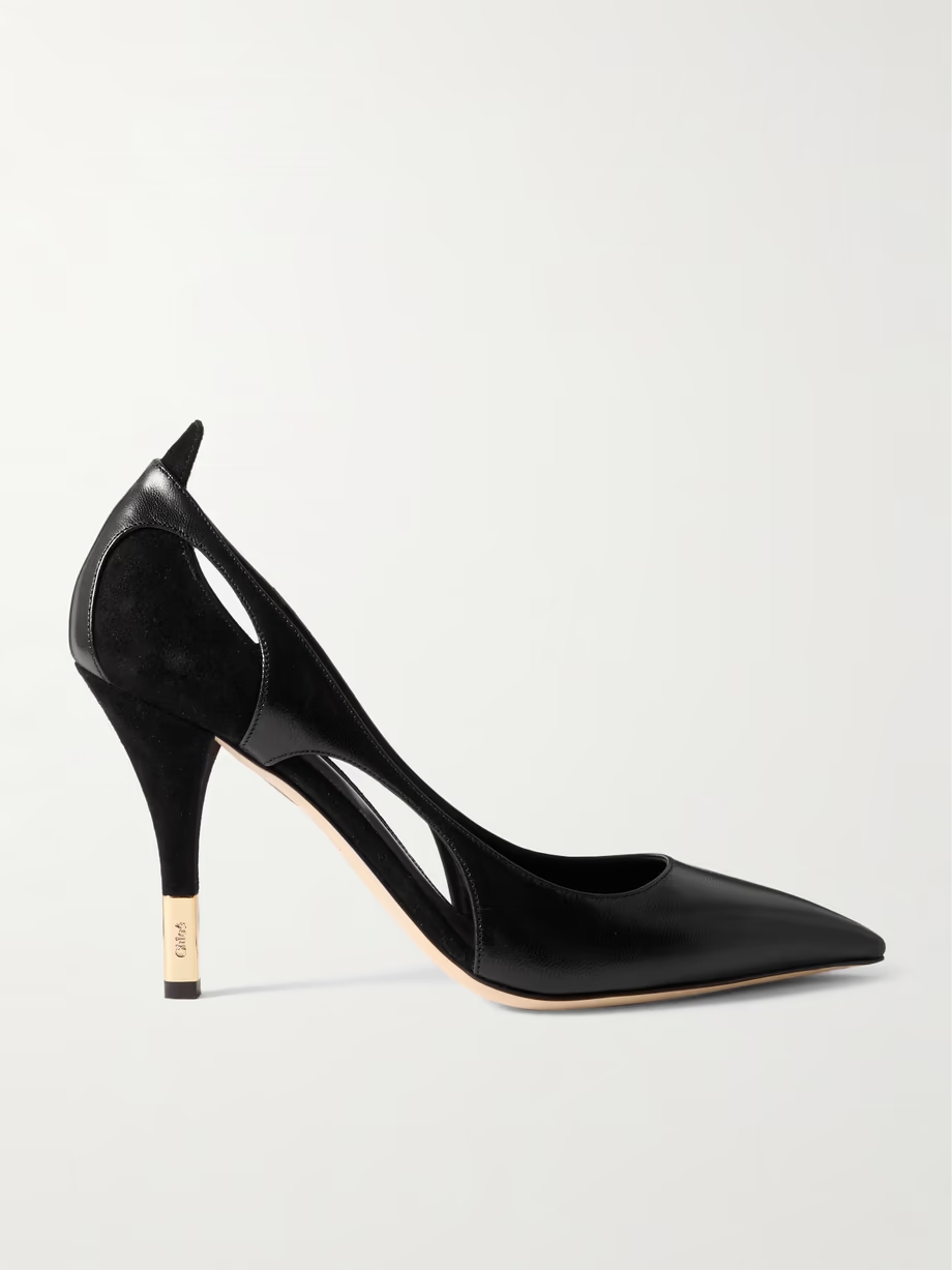 Saada cutout suede-trimmed leather pumps Saada cutout suede-trimmed leather pumps