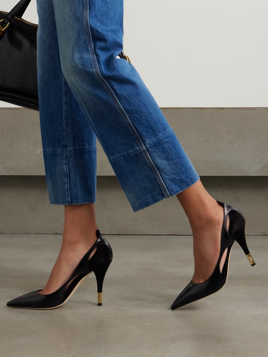 Saada cutout suede-trimmed leather pumps Saada cutout suede-trimmed leather pumps