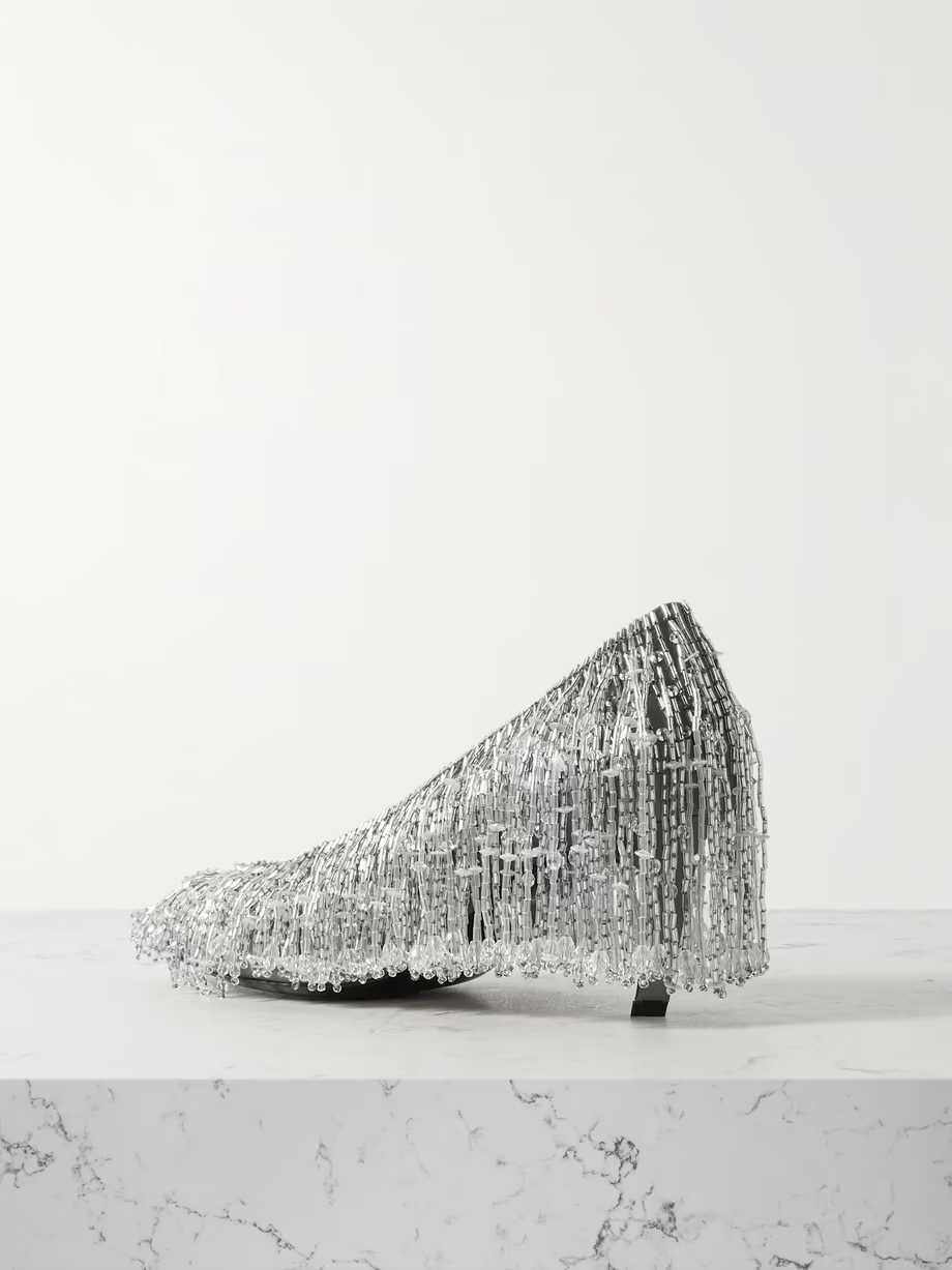 Fringed crystal-embellished satin pumps Fringed crystal-embellished satin pumps
