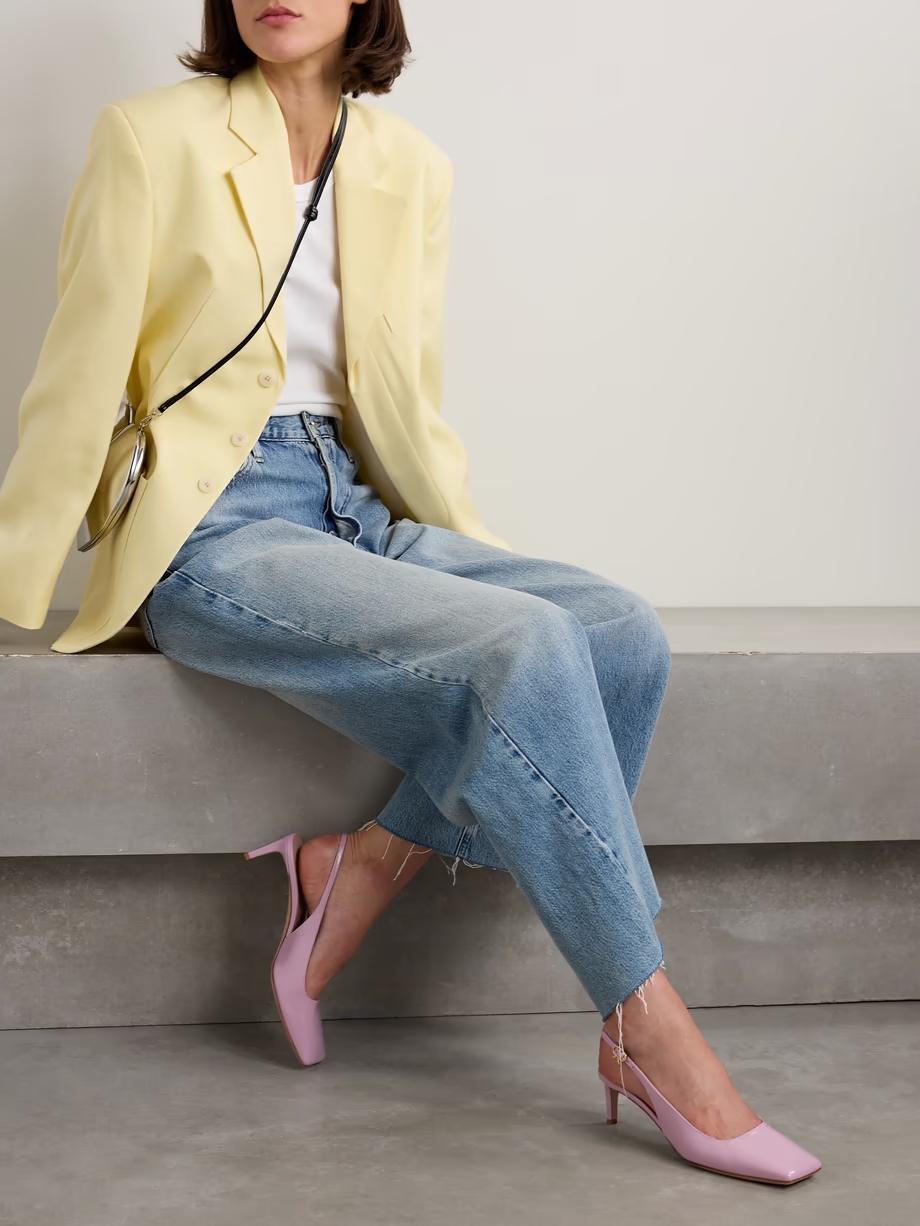 Nuit 55 glossed-leather slingback pumps