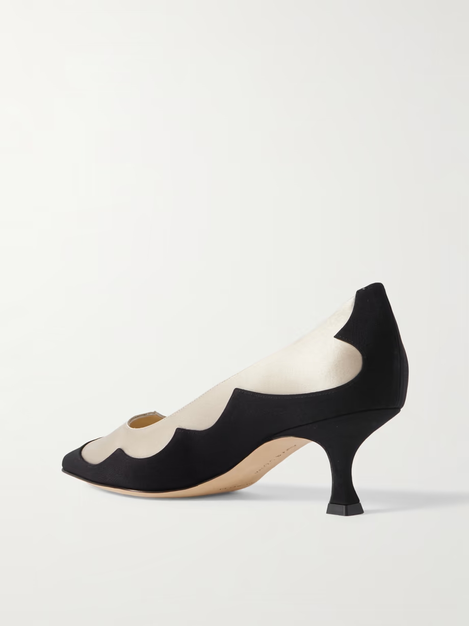 Fabraka 50 crepe-trimmed satin point-toe pumps Fabraka 50 crepe-trimmed satin point-toe pumps