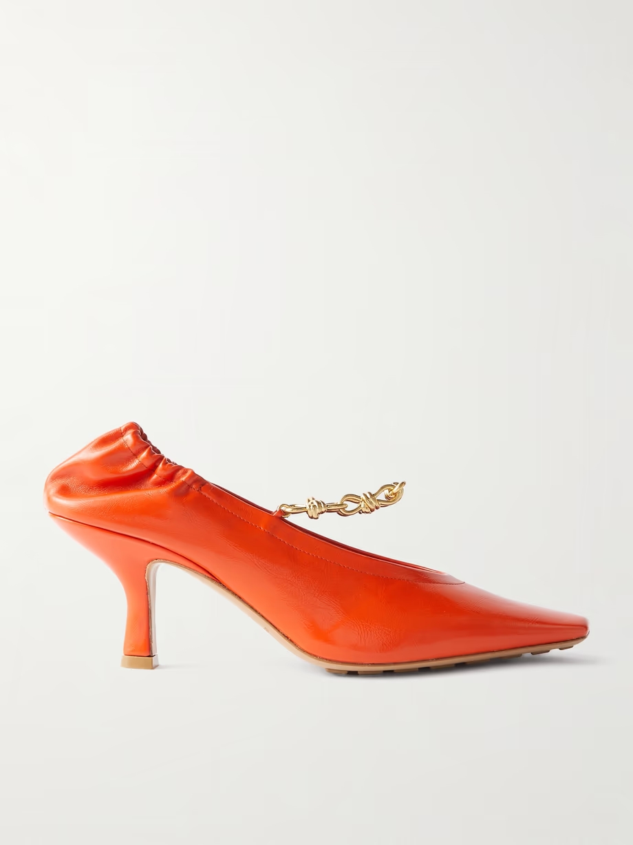 Melbourne embellished glossed crinkled-leather pumps Melbourne embellished glossed crinkled-leather pumps