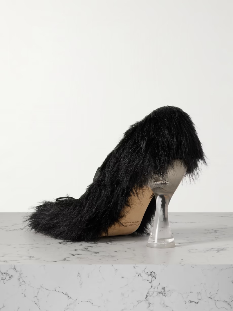 Bow-embellished faux-fur pumps Bow-embellished faux-fur pumps