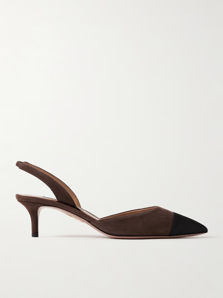 Milanese 50 grosgrain-trimmed suede slingback pumps Milanese 50 grosgrain-trimmed suede slingback pumps