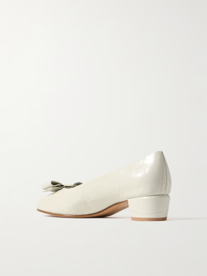 Vara bow-embellished croc-effect leather pumps Vara bow-embellished croc-effect leather pumps