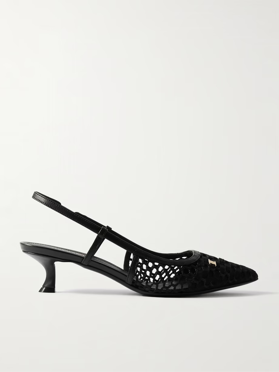 Klizia embellished grosgrain and leather-trimmed mesh slingback pumps Klizia embellished grosgrain and leather-trimmed mesh slingback pumps