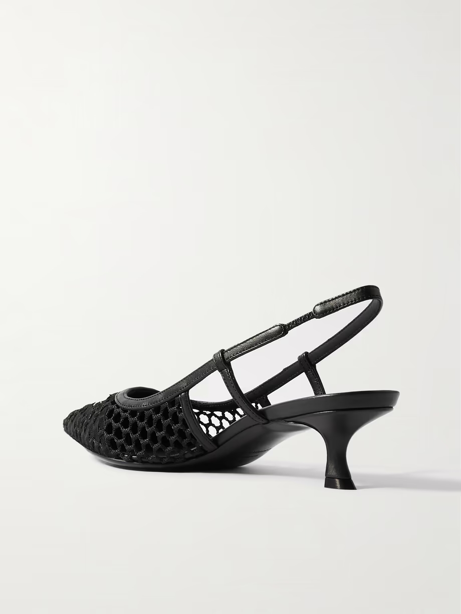 Klizia embellished grosgrain and leather-trimmed mesh slingback pumps Klizia embellished grosgrain and leather-trimmed mesh slingback pumps