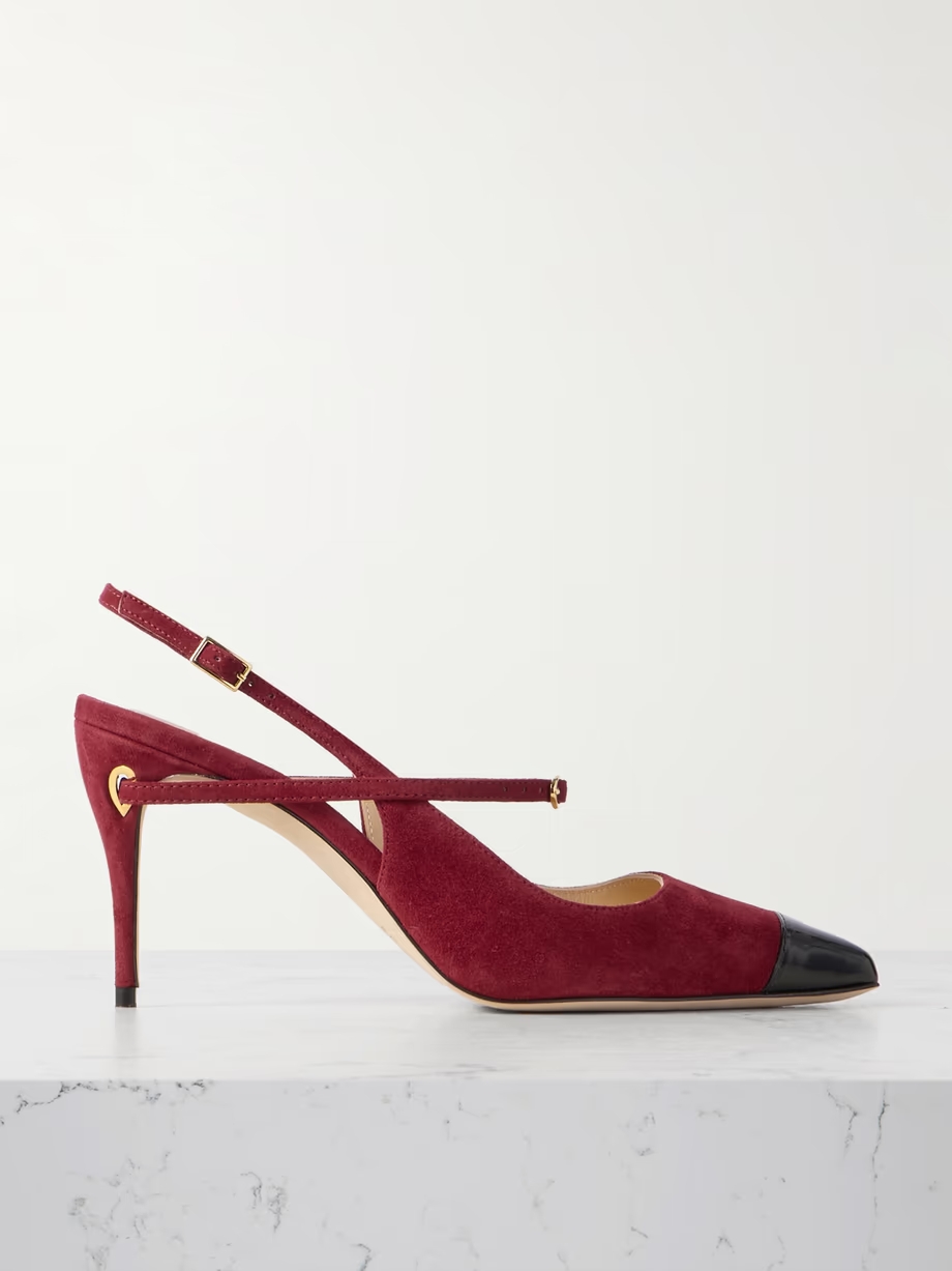 Edoardo 85 patent leather-trimmed suede slingback pumps Edoardo 85 patent leather-trimmed suede slingback pumps