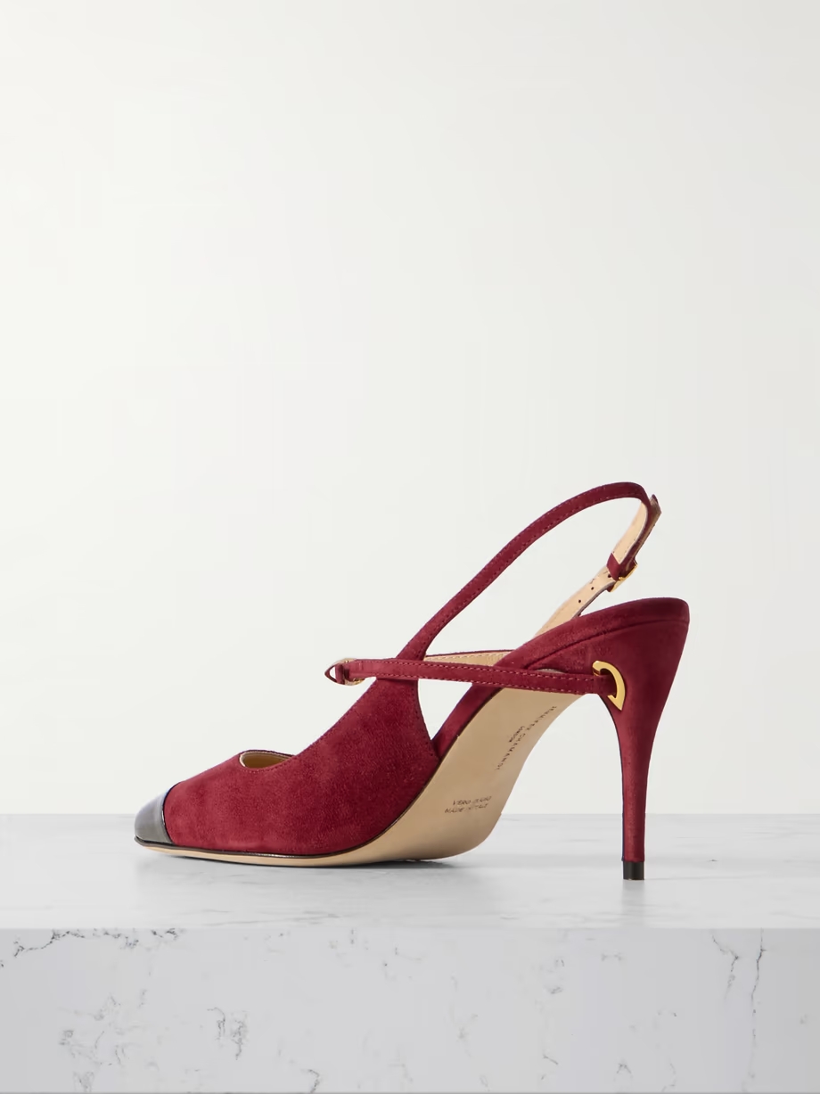 Edoardo 85 patent leather-trimmed suede slingback pumps Edoardo 85 patent leather-trimmed suede slingback pumps