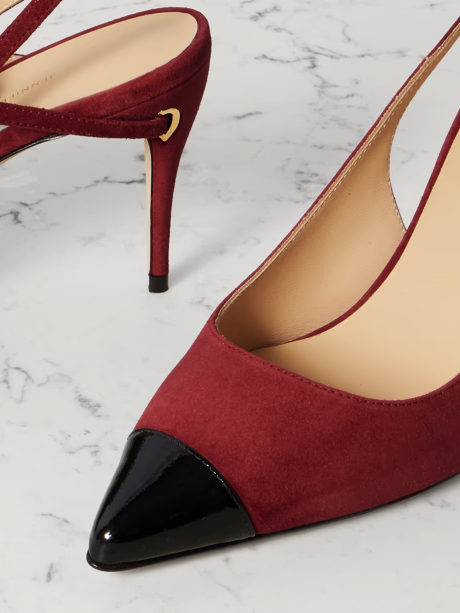 Edoardo 85 patent leather-trimmed suede slingback pumps Edoardo 85 patent leather-trimmed suede slingback pumps