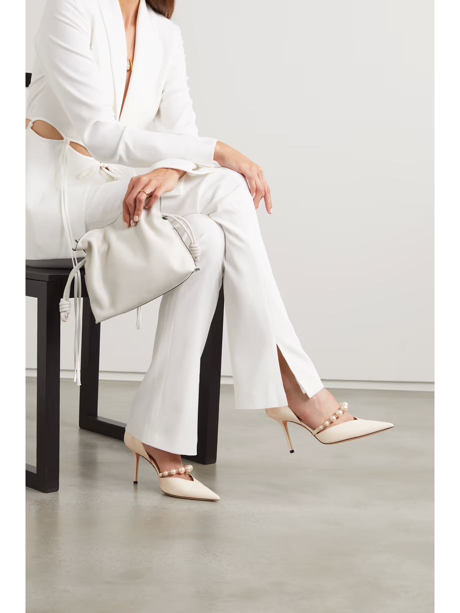 Aurelie 85 faux pearl-embellished patent-leather pumps Aurelie 85 faux pearl-embellished patent-leather pumps