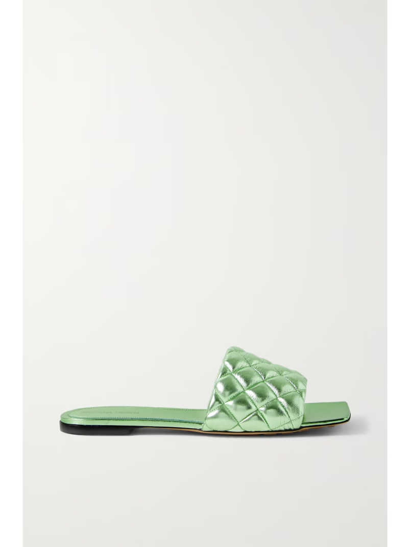 Quilted metallic leather slides Quilted metallic leather slides