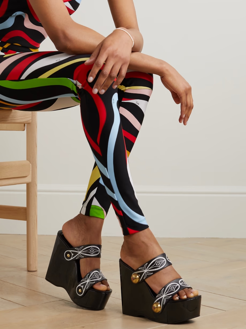 Embellished embroidered leather wedge sandals Embellished embroidered leather wedge sandals