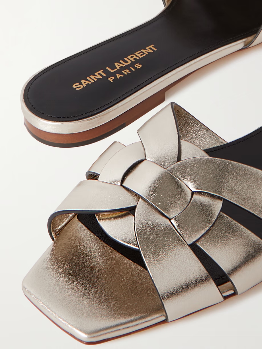 Tribute woven metallic leather slides Tribute woven metallic leather slides