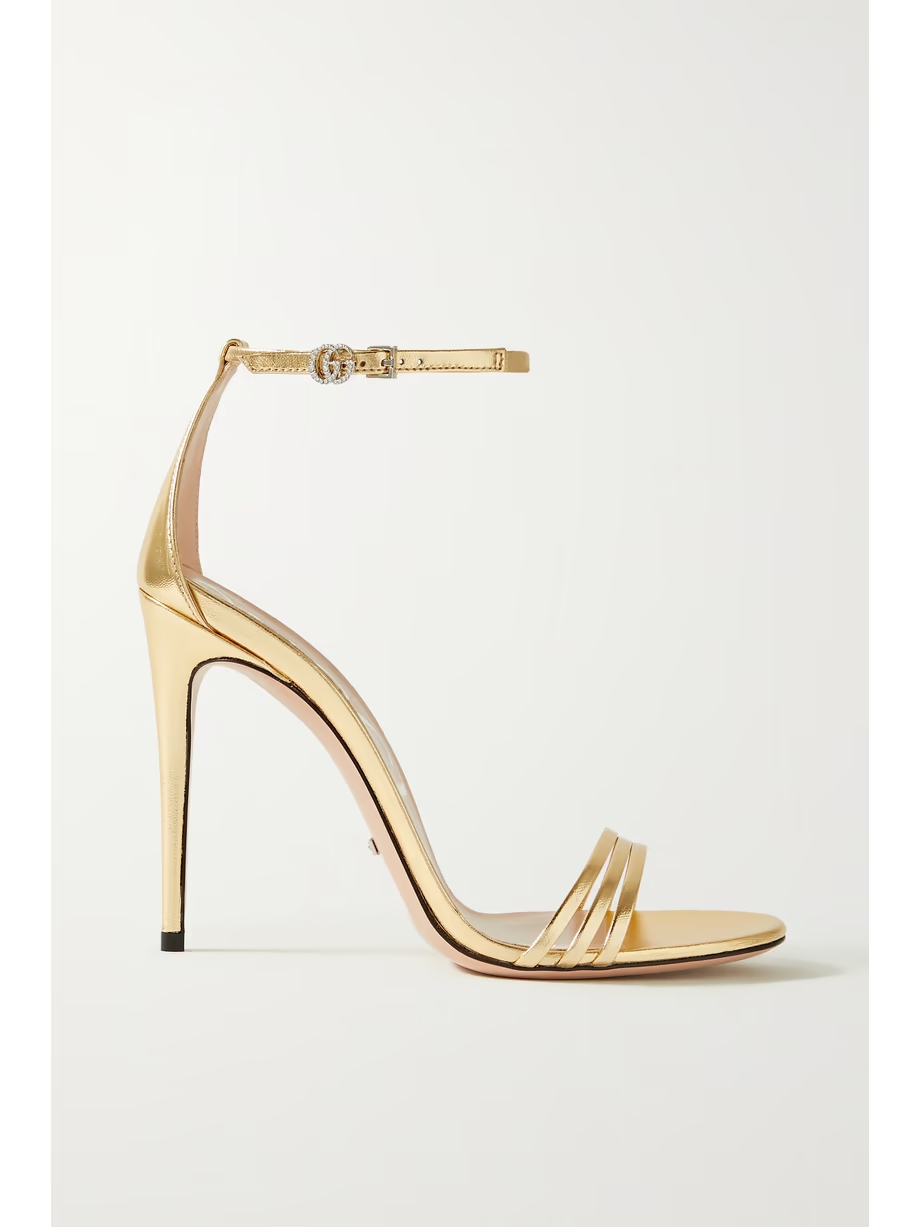 Crystal-embellished metallic leather sandals Crystal-embellished metallic leather sandals