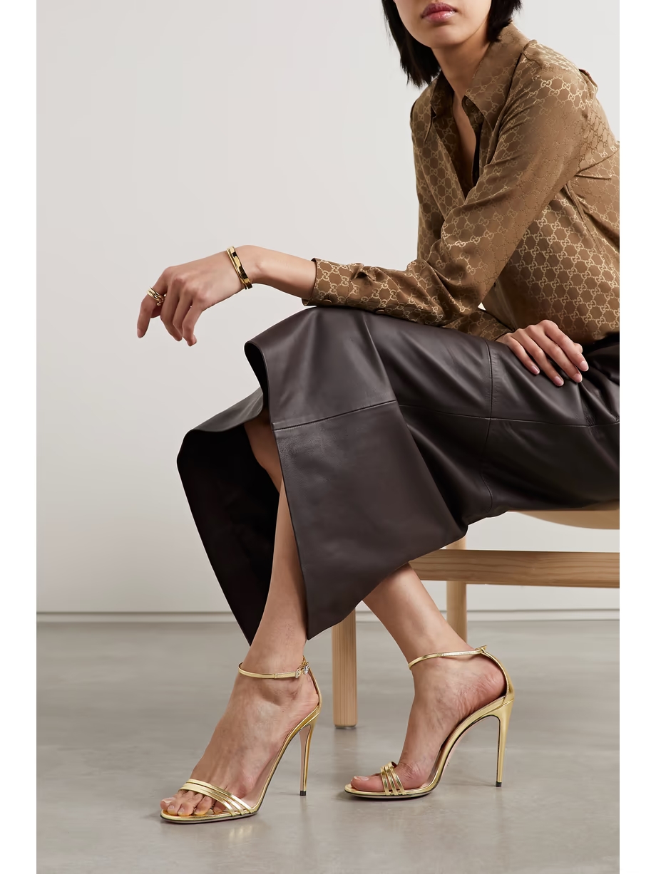 Crystal-embellished metallic leather sandals Crystal-embellished metallic leather sandals