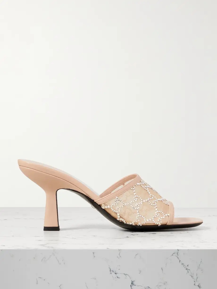 Demi leather-trimmed crystal-embellished mesh mules Demi leather-trimmed crystal-embellished mesh mules