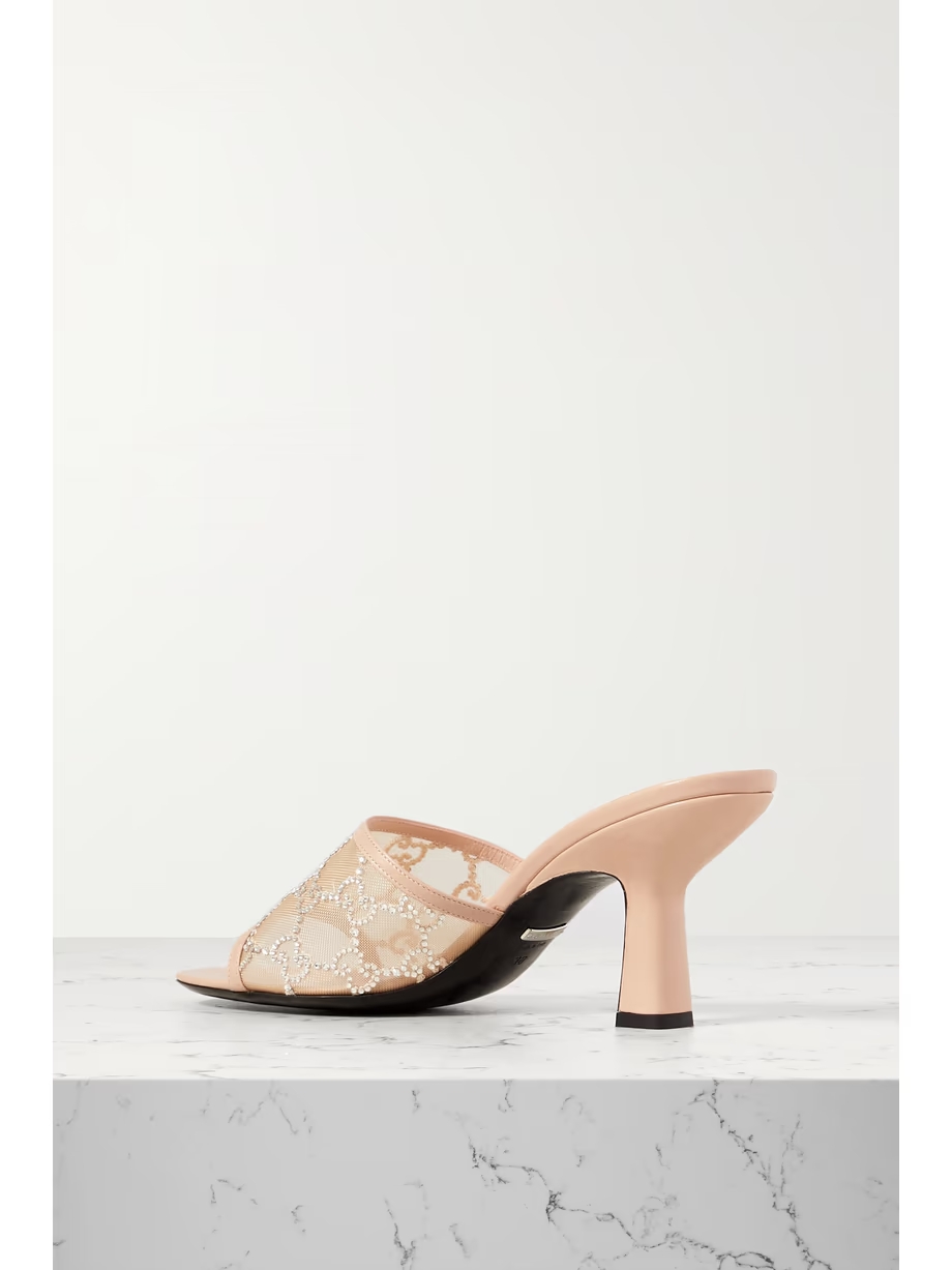Demi leather-trimmed crystal-embellished mesh mules Demi leather-trimmed crystal-embellished mesh mules