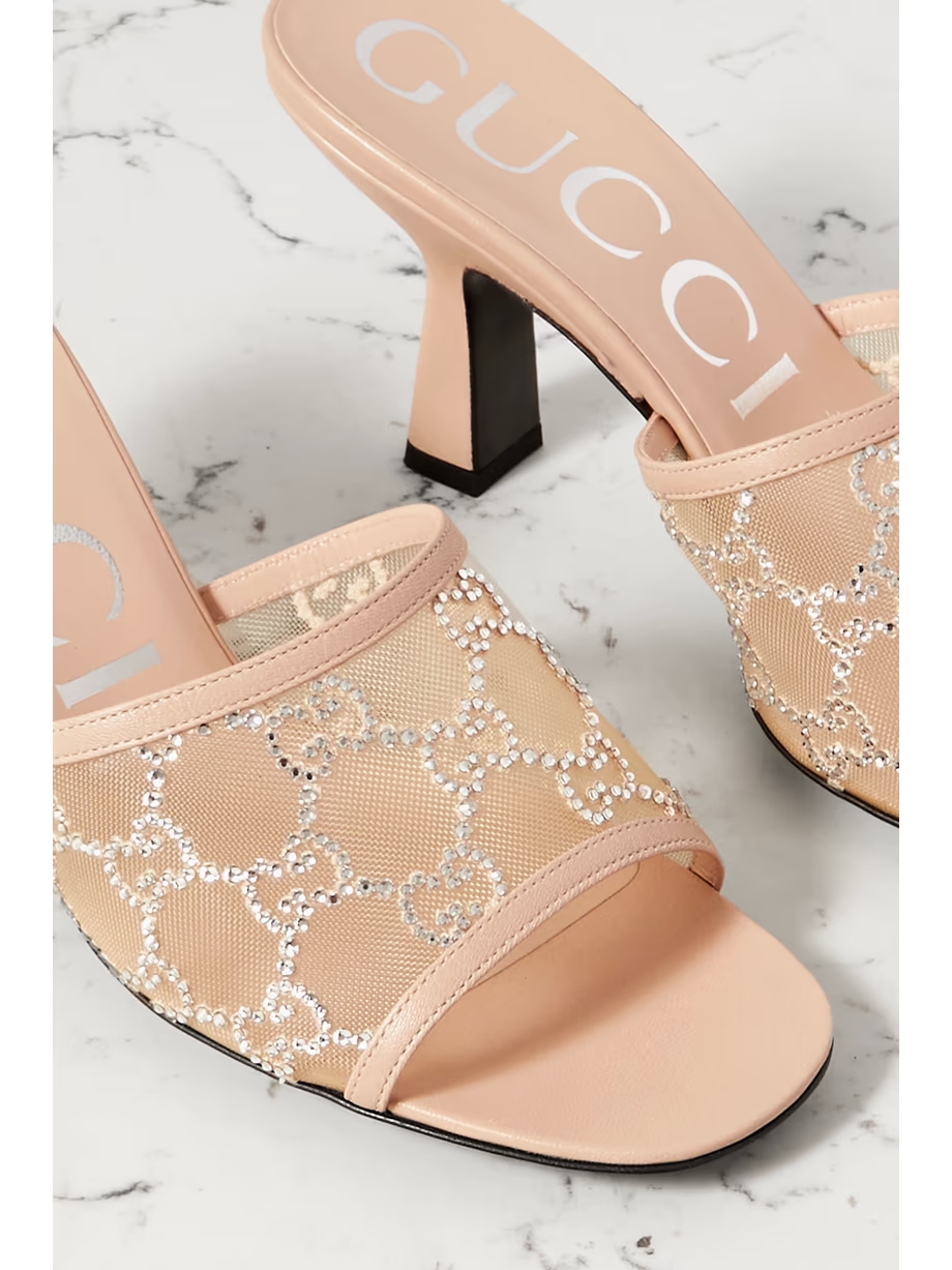 Demi leather-trimmed crystal-embellished mesh mules Demi leather-trimmed crystal-embellished mesh mules