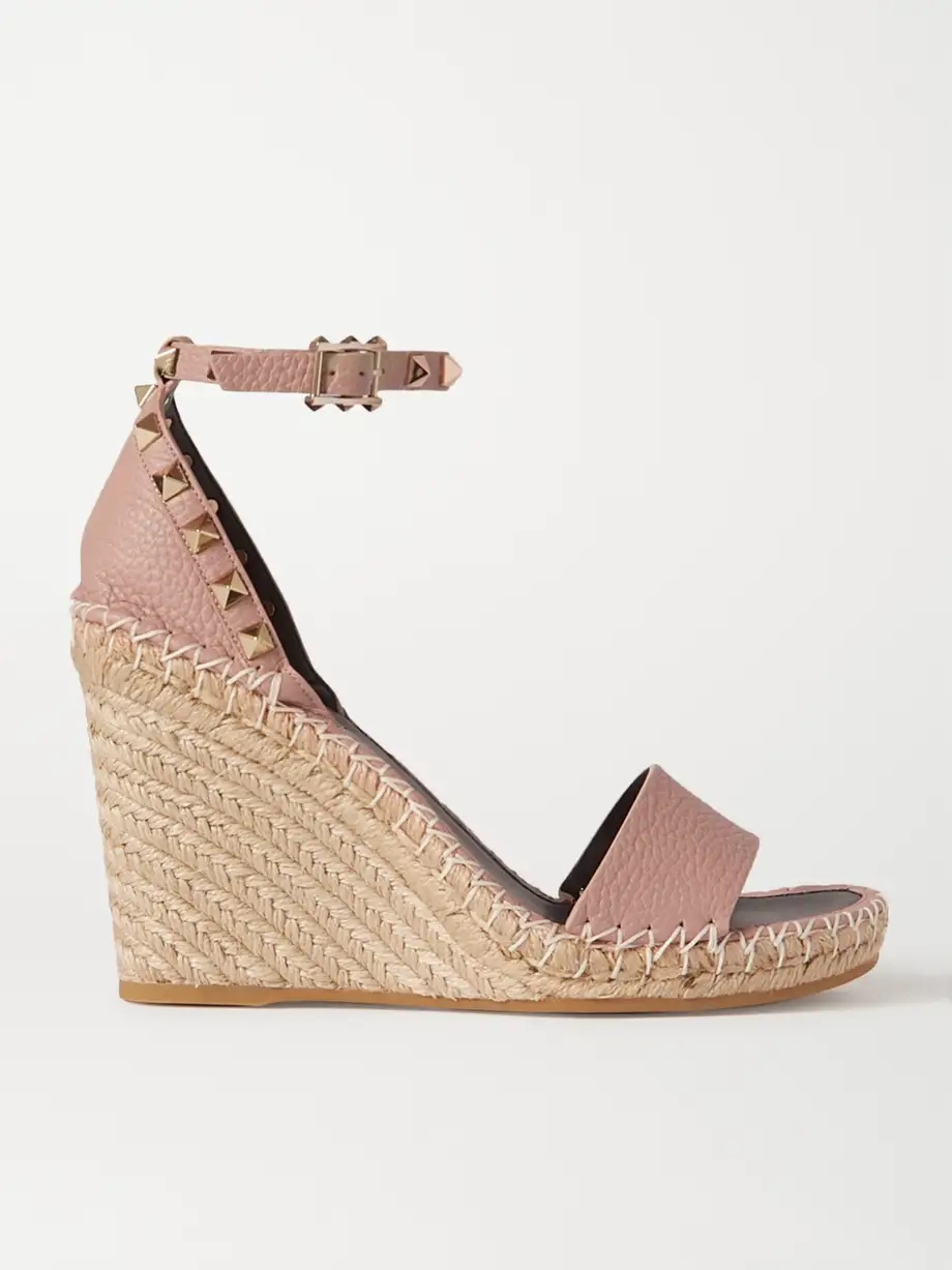 Rockstud 105 textured-leather espadrille wedge sandals Rockstud 105 textured-leather espadrille wedge sandals