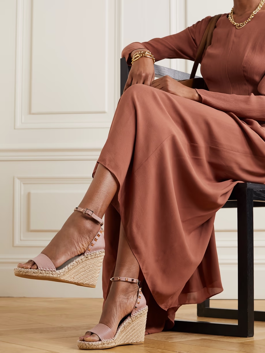 Rockstud 105 textured-leather espadrille wedge sandals Rockstud 105 textured-leather espadrille wedge sandals