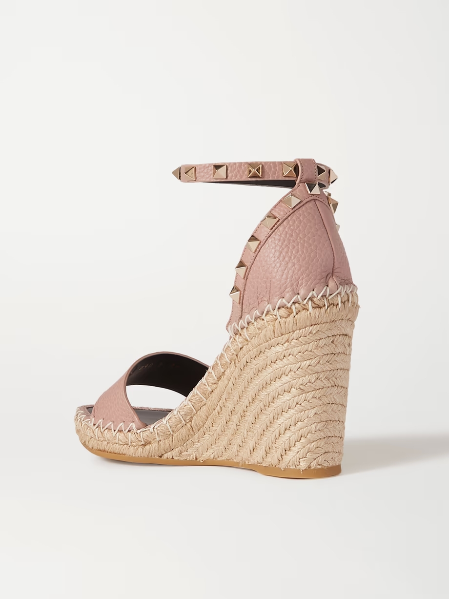 Rockstud 105 textured-leather espadrille wedge sandals Rockstud 105 textured-leather espadrille wedge sandals