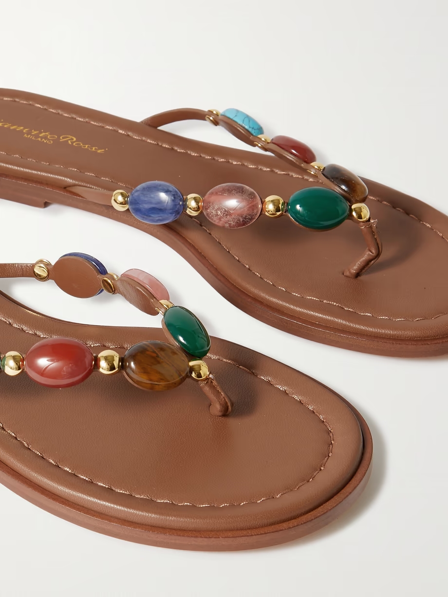 Embellished leather flip flops Embellished leather flip flops