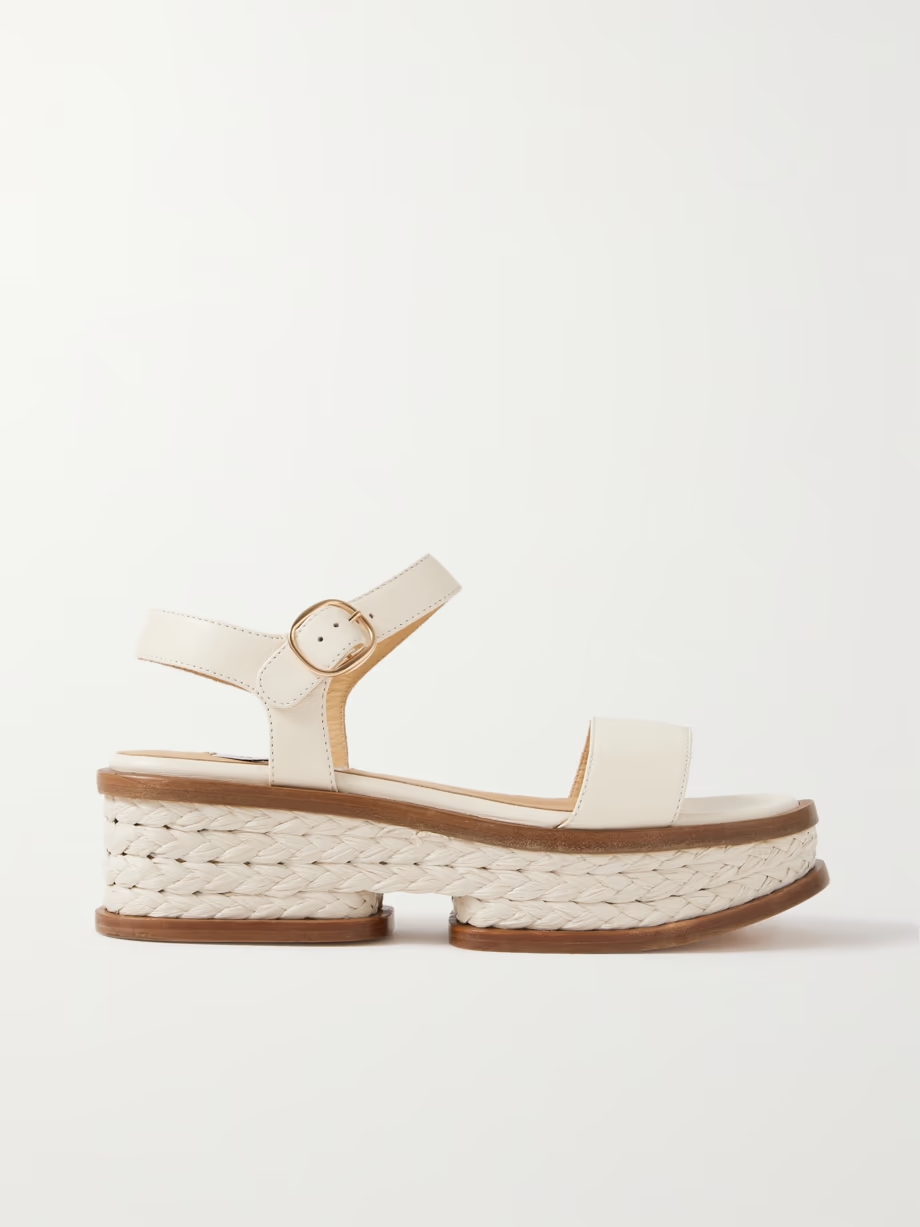 Michael raffia-trimmed leather sandals Michael raffia-trimmed leather sandals