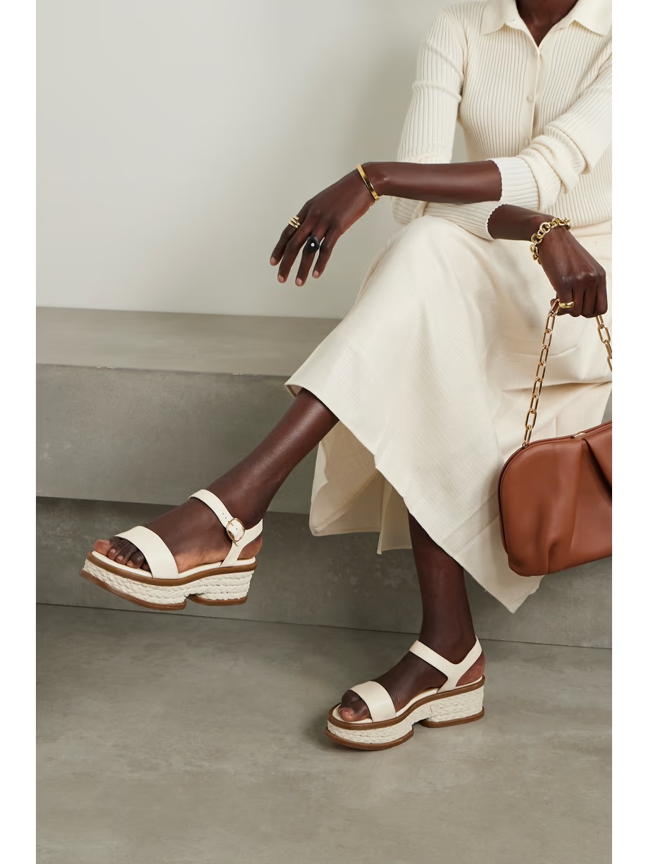 Michael raffia-trimmed leather sandals Michael raffia-trimmed leather sandals