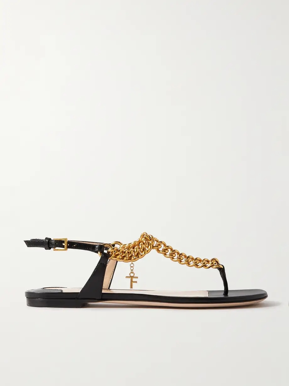 Zenith chain-embellished leather slingback sandals Zenith chain-embellished leather slingback sandals