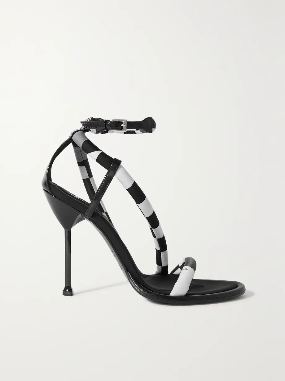 Patent-leather trimmed printed shell sandals Patent-leather trimmed printed shell sandals