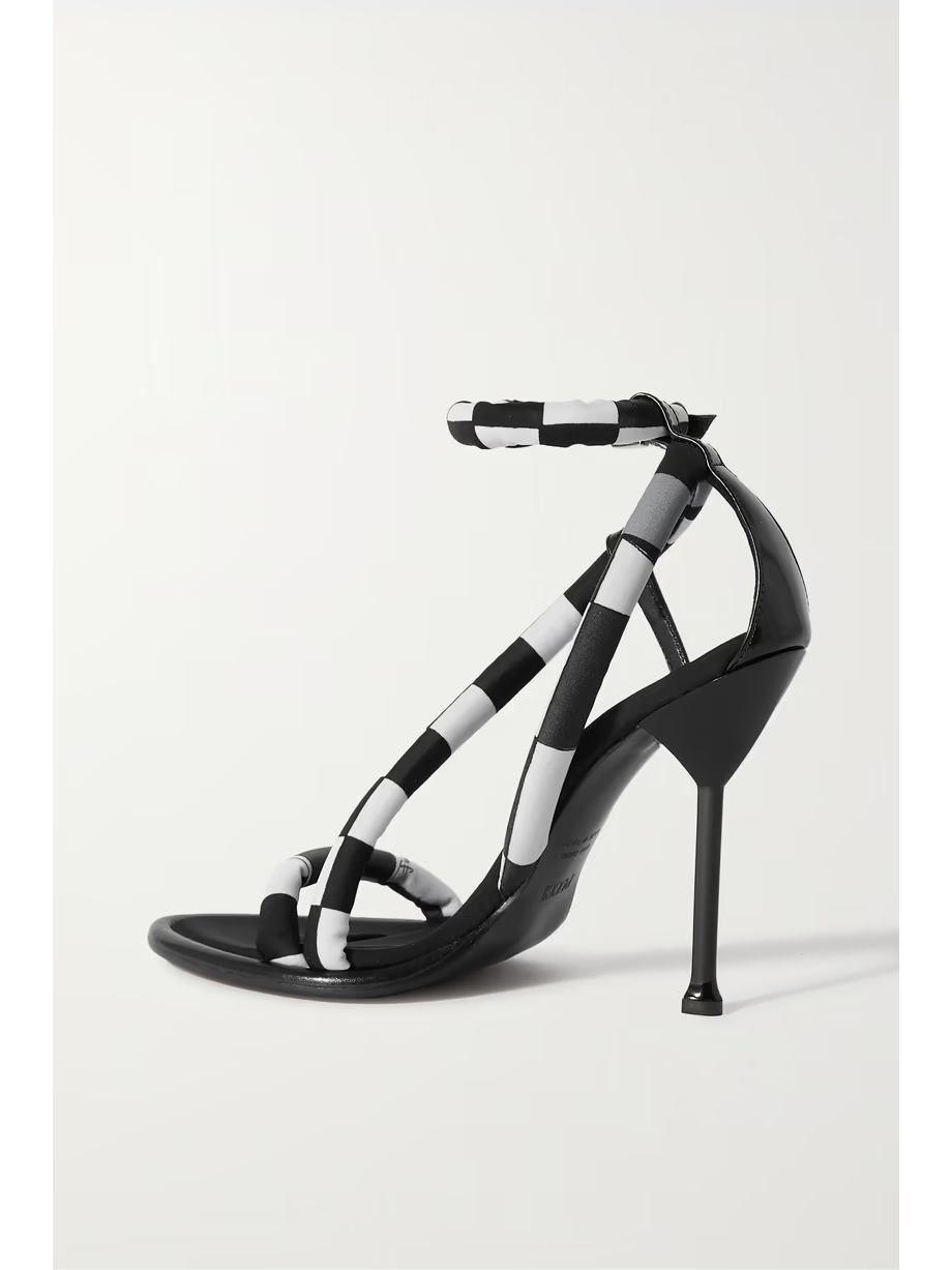 Patent-leather trimmed printed shell sandals Patent-leather trimmed printed shell sandals
