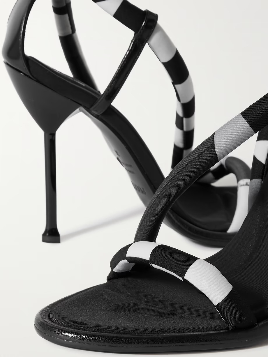 Patent-leather trimmed printed shell sandals Patent-leather trimmed printed shell sandals