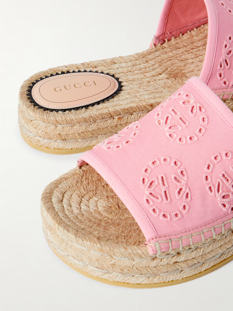 Damita broderie anglaise canvas espadrille platform slides Damita broderie anglaise canvas espadrille platform slides