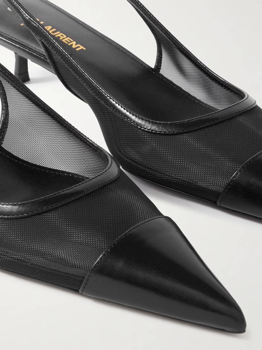 Oxalis leather-trimmed mesh slingback pumps