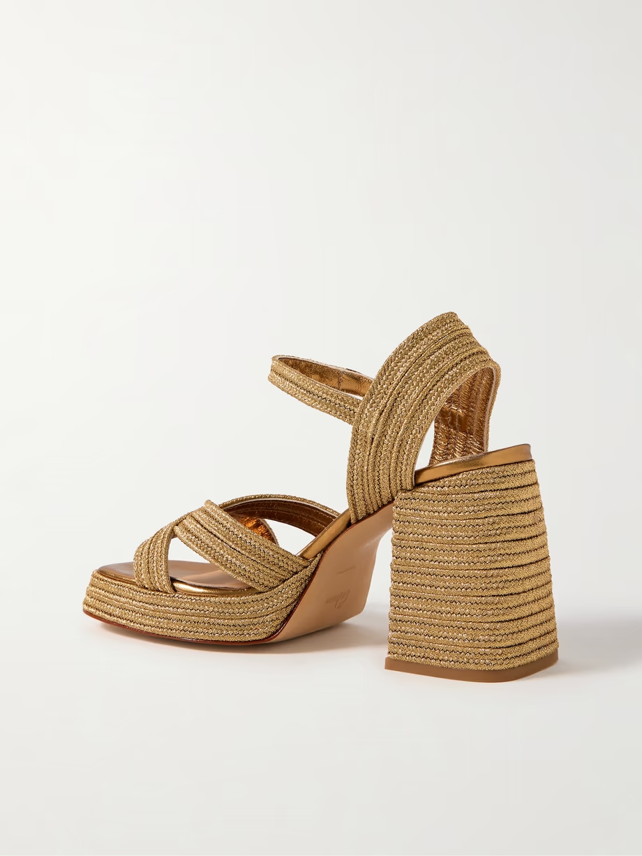 Valle 95 metallic leather-trimmed raffia platform sandals Valle 95 metallic leather-trimmed raffia platform sandals