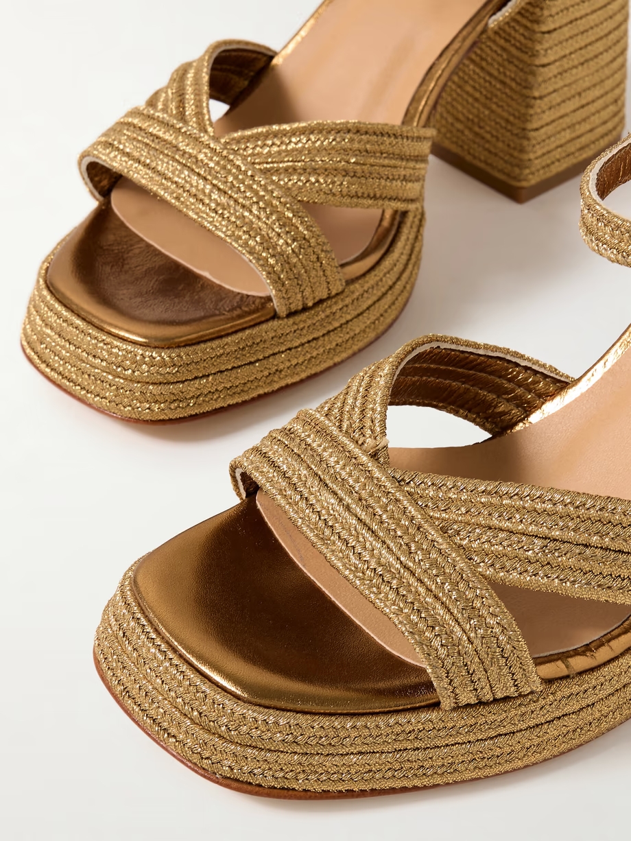 Valle 95 metallic leather-trimmed raffia platform sandals Valle 95 metallic leather-trimmed raffia platform sandals