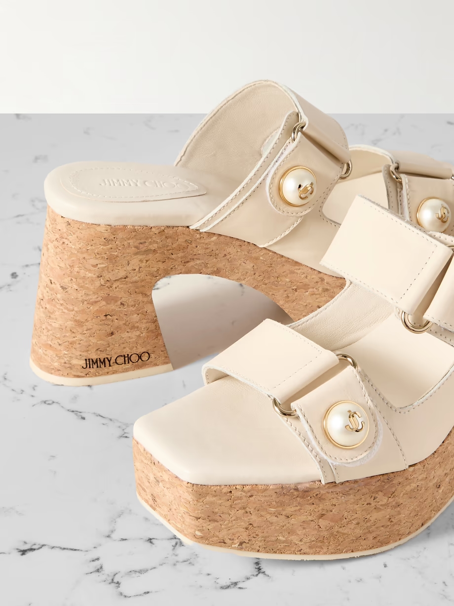 Fayence faux pearl-embellished leather platform sandals Fayence faux pearl-embellished leather platform sandals