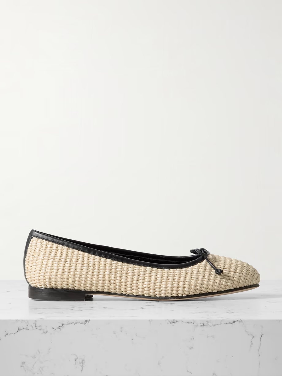 Veralli leather-trimmed raffia ballet flats Veralli leather-trimmed raffia ballet flats