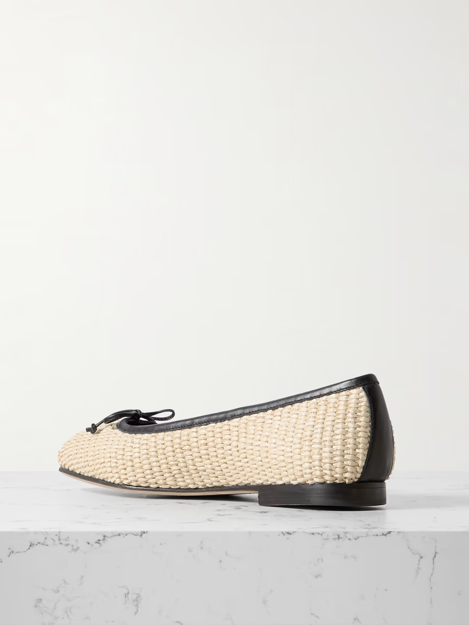 Veralli leather-trimmed raffia ballet flats Veralli leather-trimmed raffia ballet flats